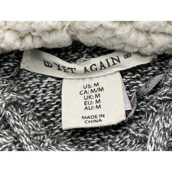 Yet Again LS Snowflake Cropped Sweater Pom Pom Tie Fleece Hood Jrs M Gray & Red - Picture 6 of 9